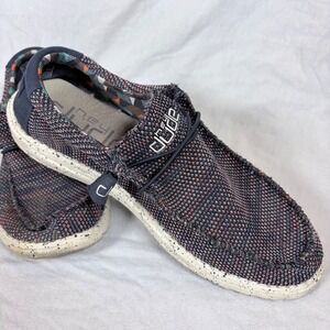 Hey Dude Wally Sox Mens 10 Blue Orange Knit Slip On Loafers 110352632